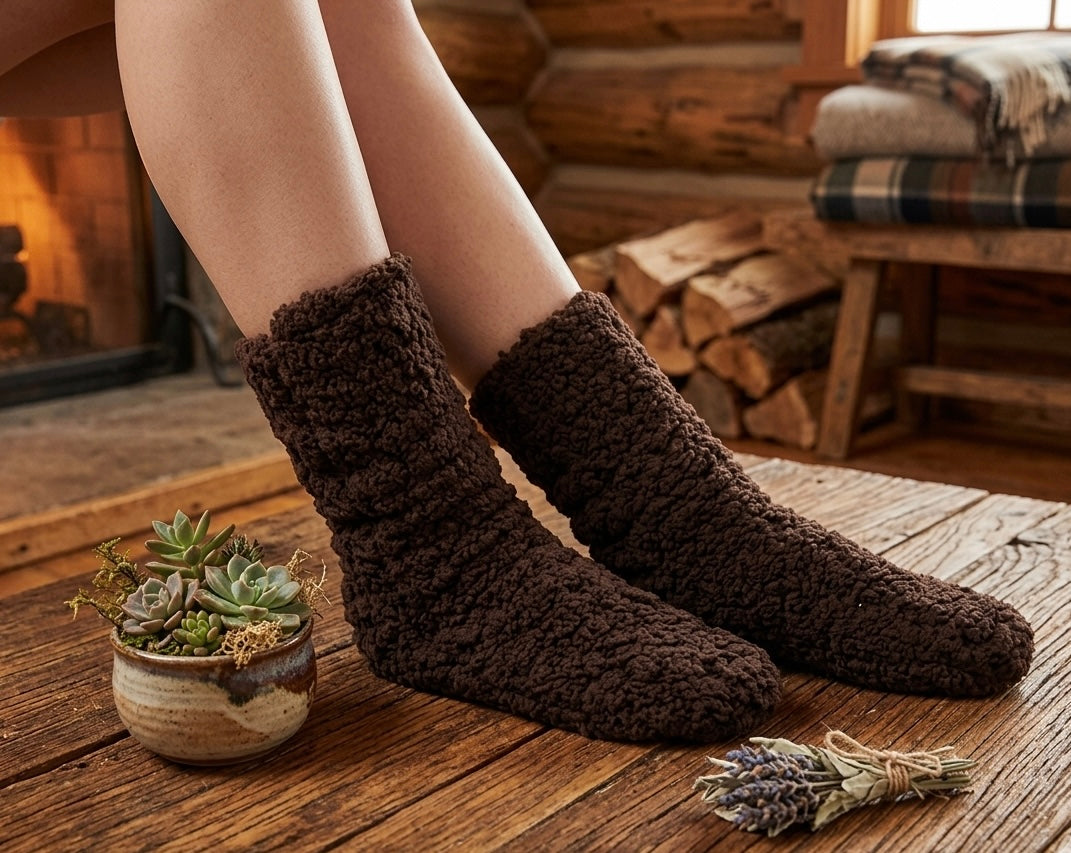 Mr. Fuzzy Comfy Socks - Wood (Dark Brown)